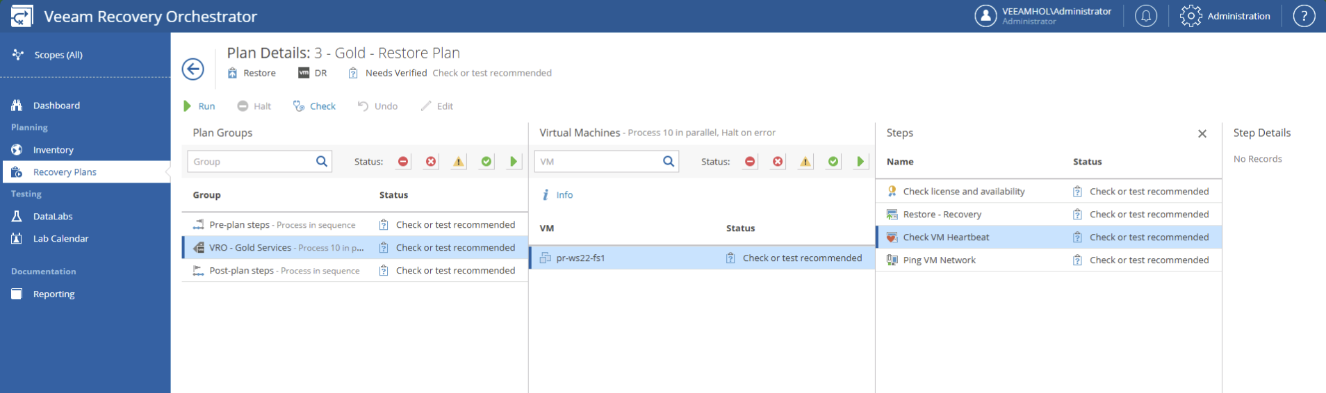 Veeam Recovery Orchestrator - Recovery Plans | Details