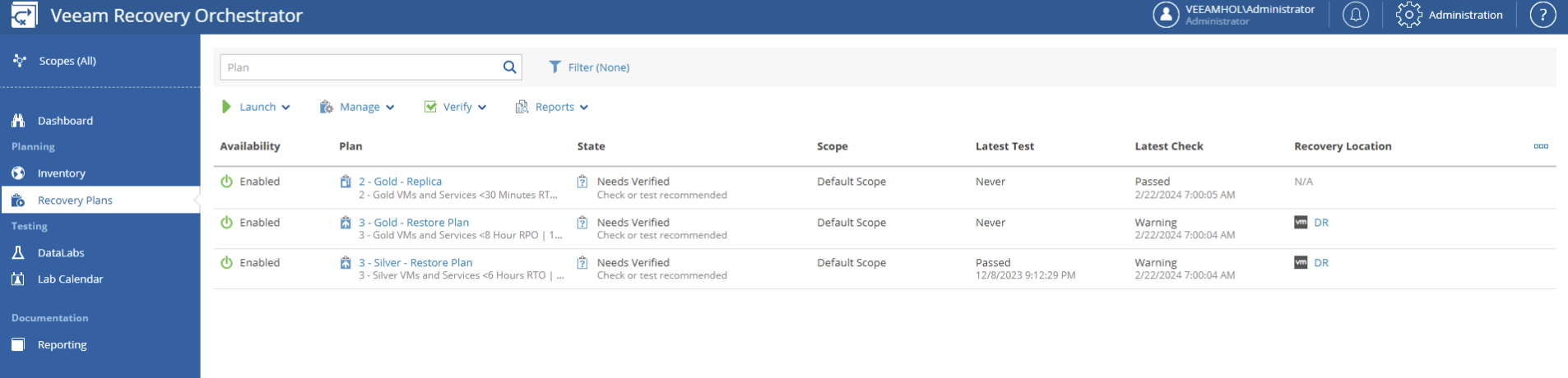 Veeam Recovery Orchestrator - Plans