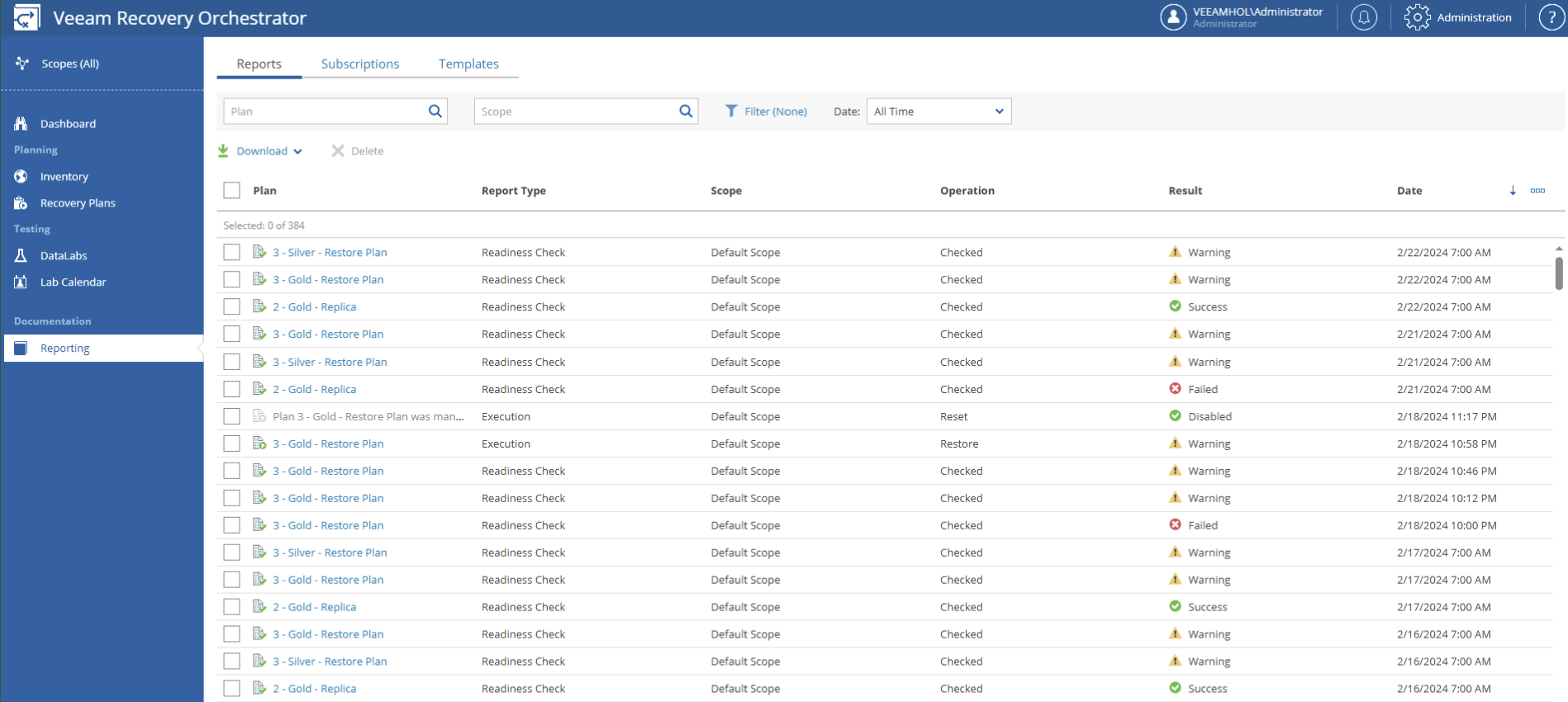 Veeam Recovery Orchestrator - Reporting