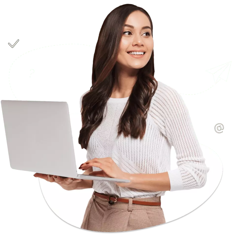 Happy woman sending an e-mail